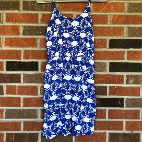 Blue and White Geo Pattern Cotton Dress - Picture 2 of 4